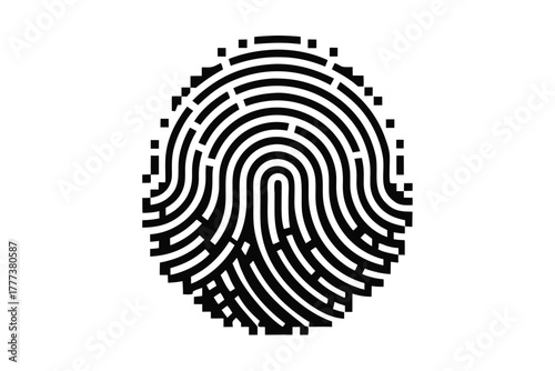 Pixelated Black Fingerprint Lines on White Background