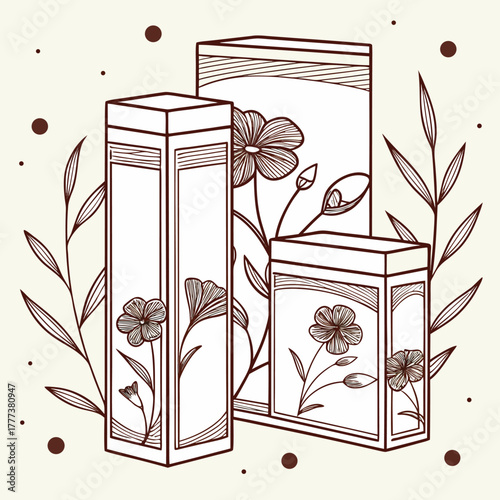 Linseed boxes isolated on white dried flax flower background texture clipping