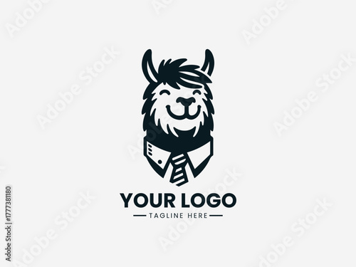 Stylish llama wearing suit and tie representing intelligence humor and modern business identity vector illustration