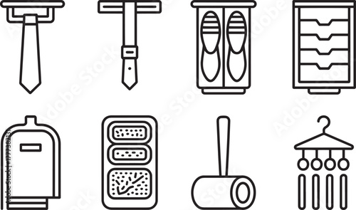 Home organization and grooming icons set line vector illustration personal care accessories symbols