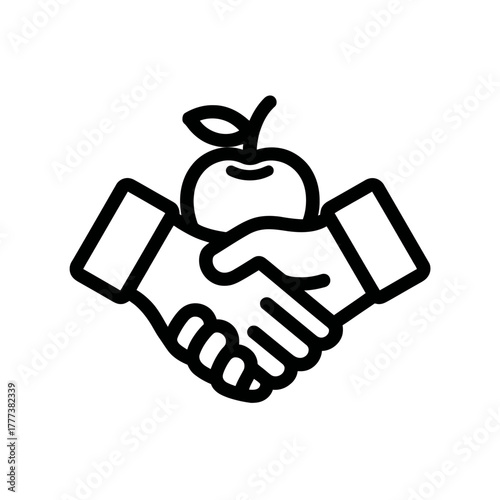Hands shaking above an apple icon representing agreement and success