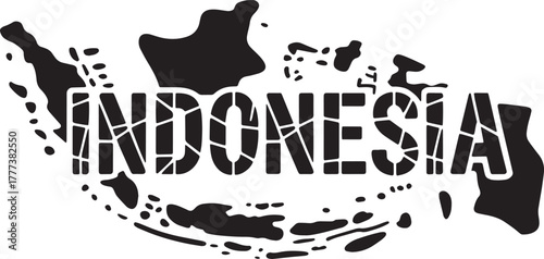 Indonesia map silhouette grunge text graphic design vector illustration geographic background