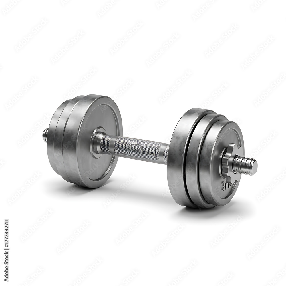 Naklejka premium Adjustable dumbbell with metal plates on white background