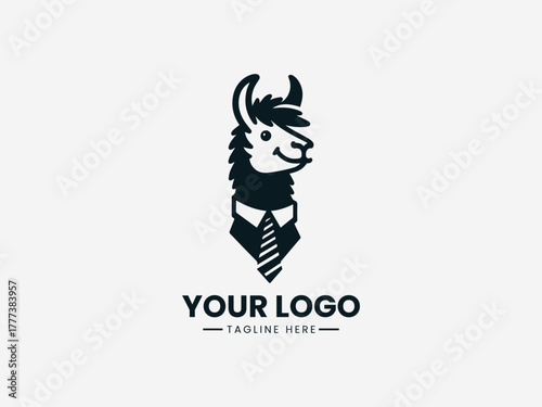 Stylish llama wearing suit and tie representing intelligence humor and modern business identity vector illustration