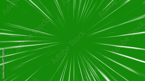 Cartoon Fast Motion Speed Lines on green Background, Anime Burst Zoom Lines, Comic Action High Velocity Animation, Manga Style Dynamic Line Motion Loop