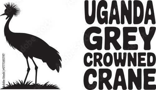 Uganda Grey Crowned Crane bird national symbol African wildlife silhouette design