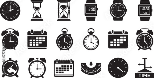 Assorted timekeeping devices and calendars clock hourglass