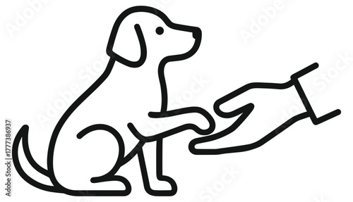 Dog shaking hand outline. Pet training and friendship concept on transparent background