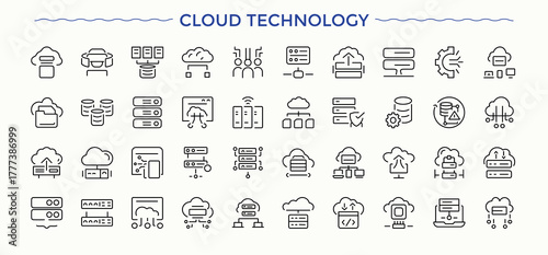 Cloud Technology icon. Tech related icon set. Containing automation, engineer, innovation, development, automation and more. Editable vector.