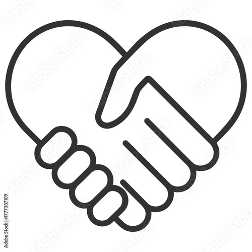 Handshake heart icon. Love, friendship and trust concept on transparent background