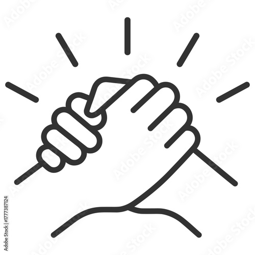 Strong handshake icon. Unity, trust and teamwork concept on transparent background