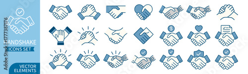 Handshake icons set. Business agreement, partnership and teamwork concept on transparent background