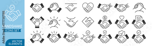 Handshake icon. Business agreement, partnership, friendship and trust concept on transparent background
