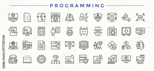 Programming icon set. Program icon set. Containing technology, program, coding, development, website, app and more. Editable stroke. Vector collection.