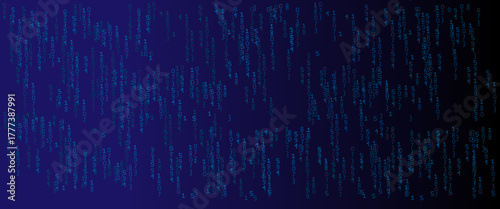 Vector binary code rain background in blue. Abstract matrix effect with flowing numbers 0 and 1.