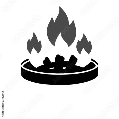 Campfire with Burning Coals Icon. Outdoor Bonfire or Fire Pit Vector Graphic.