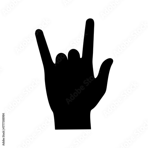 Rock and Roll Hand Sign Silhouette. Heavy Metal Horns Gesture Vector Icon.