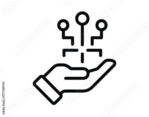 Innovative hand holding digital connection for future tech solutions, explore AI and modern technology, showcasing connectivity and data for the digital age, envisioning tech trends