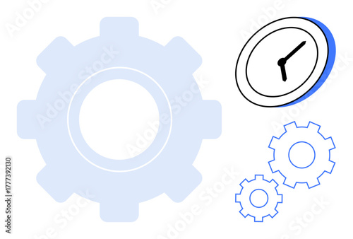 Clock and gears represent efficiency, planning, and process optimization. Ideal for business, workflow, productivity, teamwork, organization, time management and operational efficiency concepts