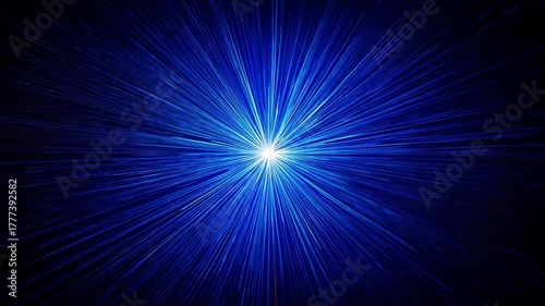 Initiating central light point, blue beams radiating outward then stabilizing in dark digital space