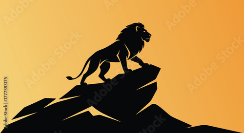 Majestic Lion Silhouette on Rock at Sunset
