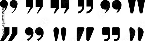 Quote box frame icon set. Monochrome simple horizontal frame. Quotes. Quotation marks. Comment, text box. Speech bubbles with quotation marks. Blank text message box for quotes. Blog post template