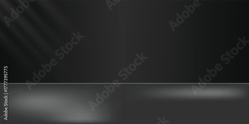 Limbo black background. Abstract dark gradient backdrop. Color wall of studio, room, stand for product display or photo. Modern banner with empty place for advertising text. Vector