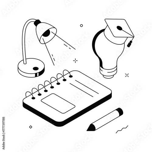 Creative illustration of innovative learning methods with notebook and idea lamp
