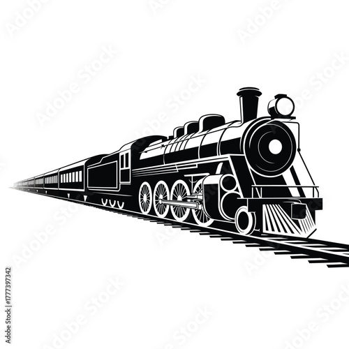 Classic steam locomotive train on railroad tracks
