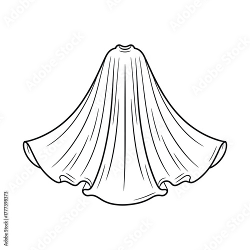 Hand drawn illustration of a flowing cape in black and white