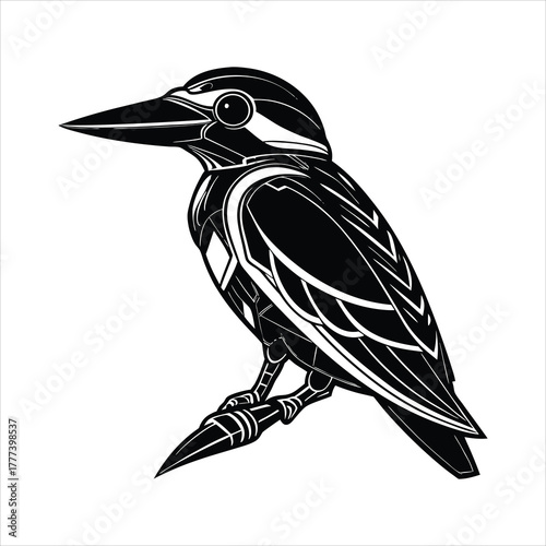 Futuristic cyberpunk kingfisher  glowing accents