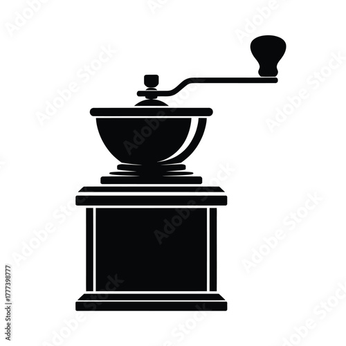 Vintage coffee grinder silhouette isolated on white background