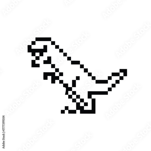 Pixelated Dinosaur with Retro 8bit Design on White