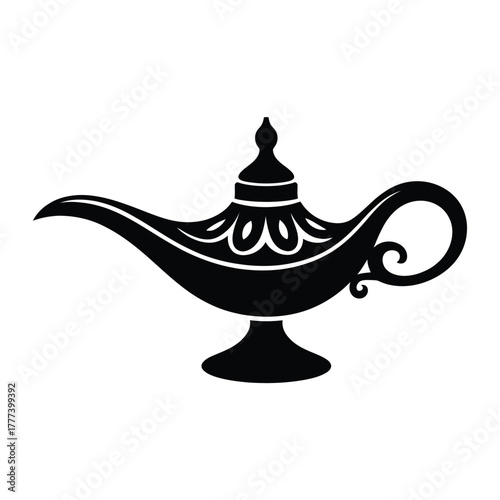 Silhouette of an ornate magic lamp or aladdin s lamp