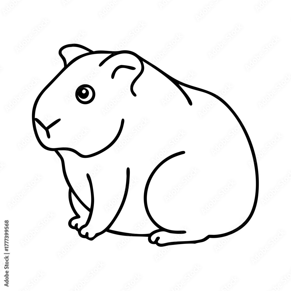 Naklejka premium Simple outline drawing of a cute guinea pig sitting down
