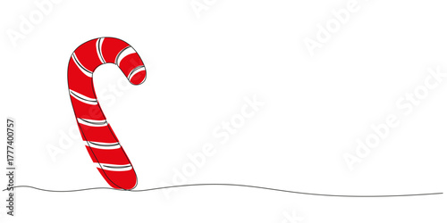Candy cane continuous line drawing vector illustration. Christmas and New Year sweets or decoration