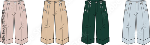 Fashionable Culottes Trousers Vector Design with Customizable Colors