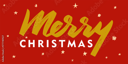 Merry Christmas text. Xmas vector calligraphic inscription. Elegant Merry Christmas calligraphy with decorative gold star. Christmas handwritten lettering text, postcard, poster, banner design element