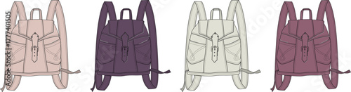 Four stylish backpacks in different pastel colors, perfect for everyday use and travel