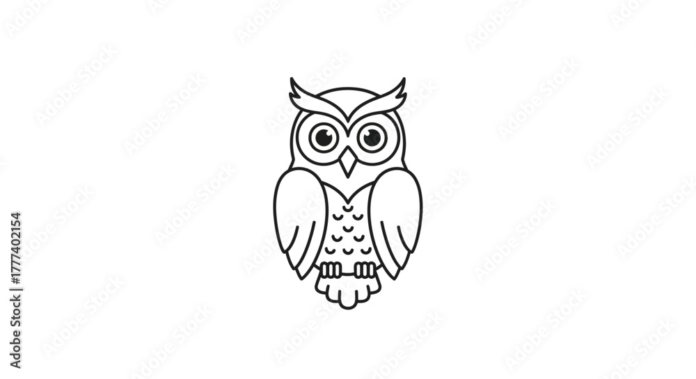 Fototapeta premium Minimalist owl drawing with bold outlines presenting the mystical avian character
