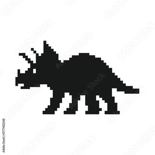 Pixelated Triceratops Silhouette on White Background