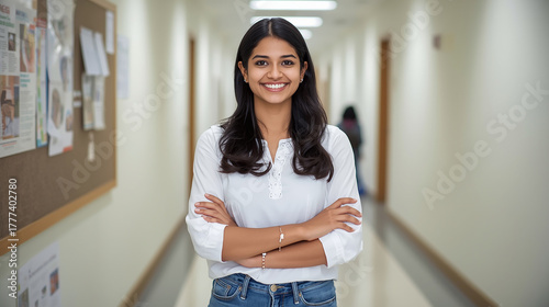 Confident Young Woman Standing in Hallway