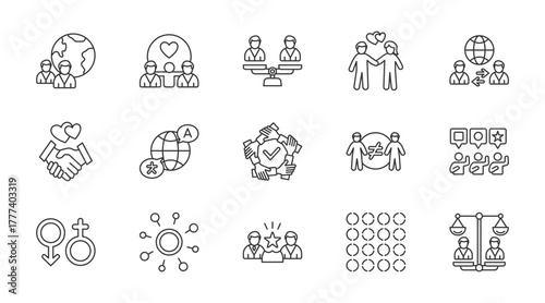 Foto Diversity thin line icon set