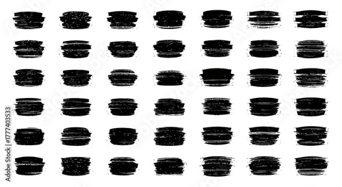 42 black textured strokes are arranged in six rows and seven columns on a white background