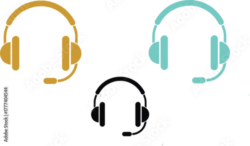 Φωτογραφία The image showcases three vector graphics of headsets, each featuring distinct colors and styles