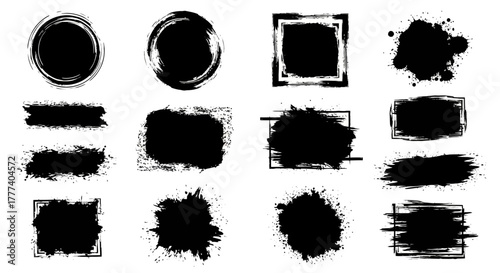 Photos An assortment of 12 black grungy shapes on a white background