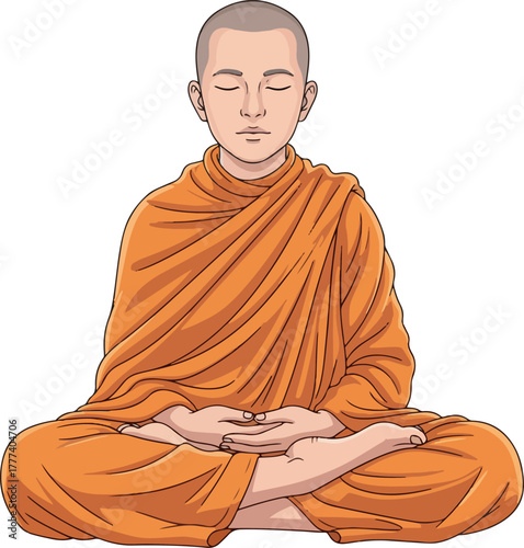 Buddhist monk sitting in lotus position