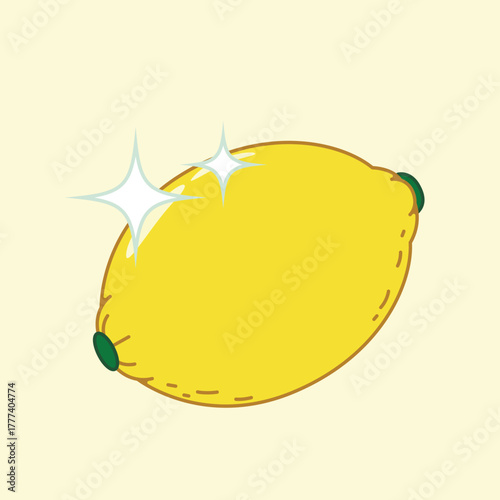 Flat Style Illustration of Fresh Yellow Lemon with Star Sparkles Food