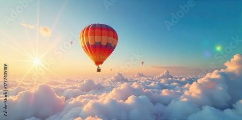 A vibrant hot air balloon soaring across a limitless sky, symbolizing boundless imagination and the freedom to explore uncharted territories , exploration, optimism