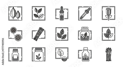Herbal Medicine and Natural Remedies Icon Set.